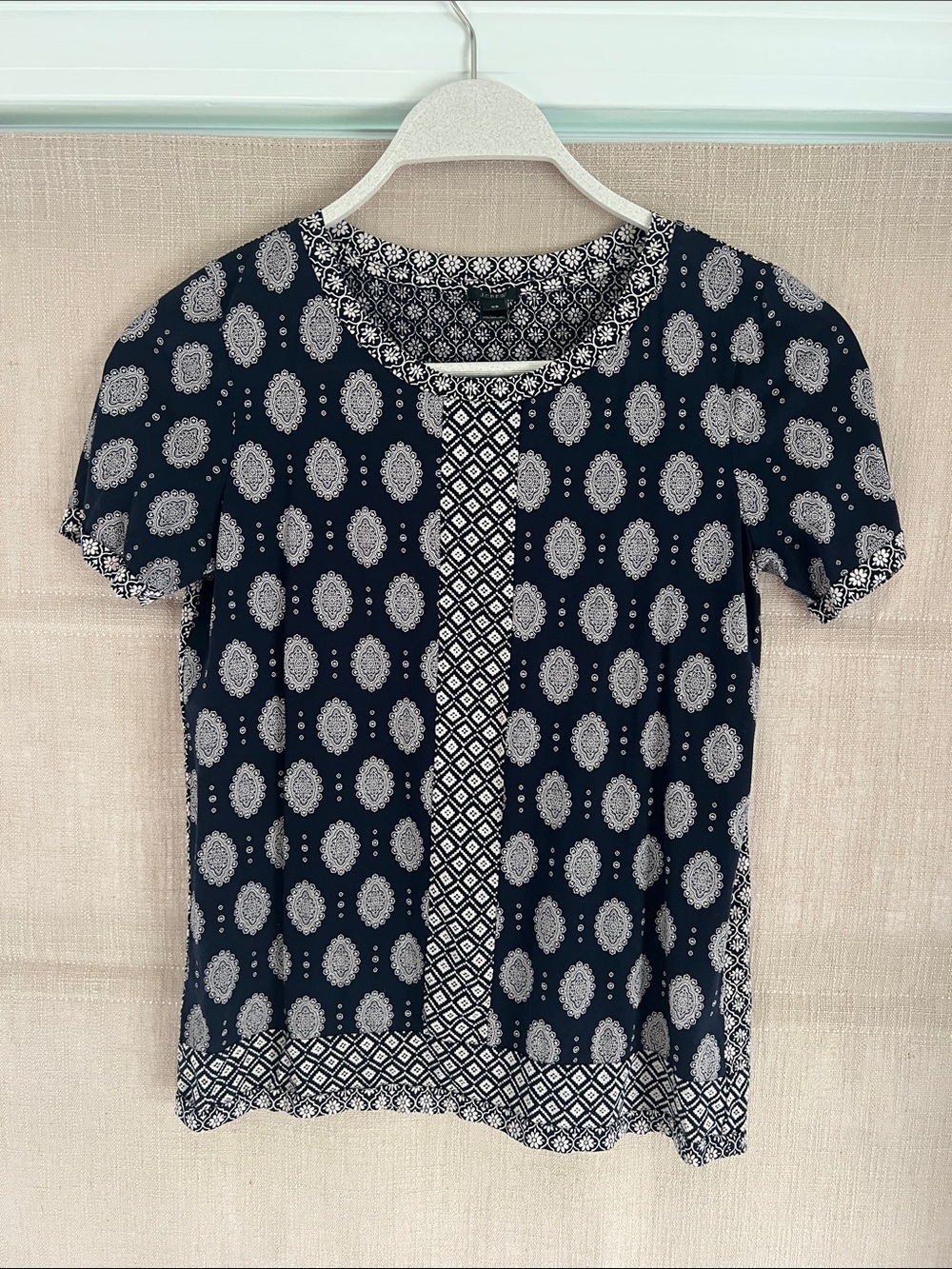 Jcrew Women's Navy Patterned Short-Sleeve Top